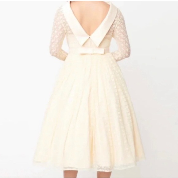 UNIQUE VINTAGE Floral Lace Lille Prom Wedding Formal Romantic Midi Dress•size 4 - Picture 3 of 4